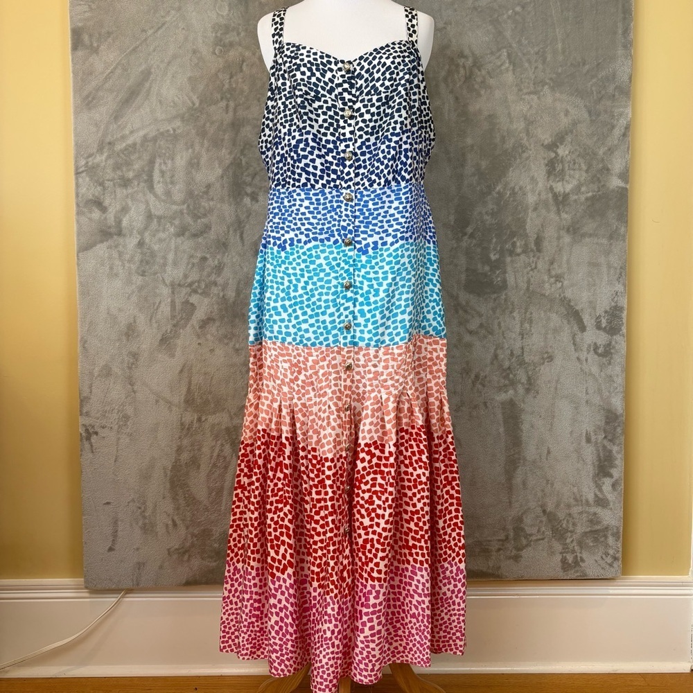NWT Philosophy Multibrushstroke Print Colorful Tiered Beach Resort Dress Wmns 14